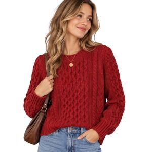St. John's Bay Cable Knit Wool Blend Sweater Red Speckled Fisherman Medium